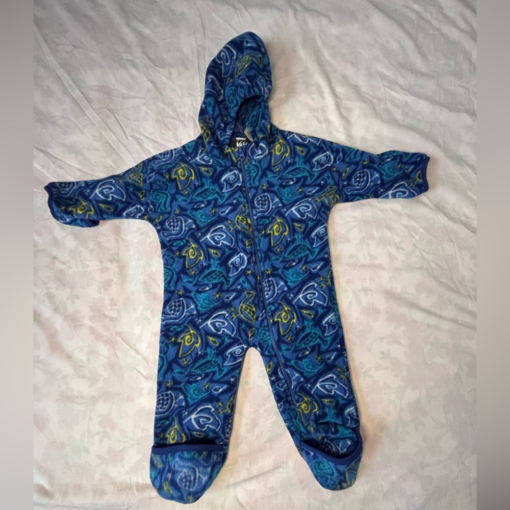 Vintage REI Blue and Green Patterned Kids Footie